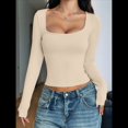 thumbnail image 4 of Camisas de Larga para Mujer, Tops Cortos, Cuello Cuadrado, Camisetas Básicas para Salir, Ropa de Invierno Y2K 2025 Albaricoque M, 4 of 7