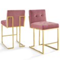 thumbnail image 1 of Counter Stool Chair, Set of 2, Velvet, Metal Steel, Gold Pink, Modern Contemporary Urban Design, Bar Pub Cafe Bistro Hotel Restaurant Hospitality, 1 of 4
