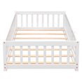 thumbnail image 5 of Twin Size Floor Bed, Montessori Platform Bed with Fence and Door, Playpen Bed with Pine Wood Frame and Wood Slats Support, No Box Spring Needed, White, 5 of 8