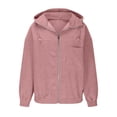thumbnail image 4 of Womens Zip Up Hoodies Oversized Corduroy Long Sleeve Shirts with Hood Solid Pocket Drawstring Hooded Jacket (Pink S), 4 of 6