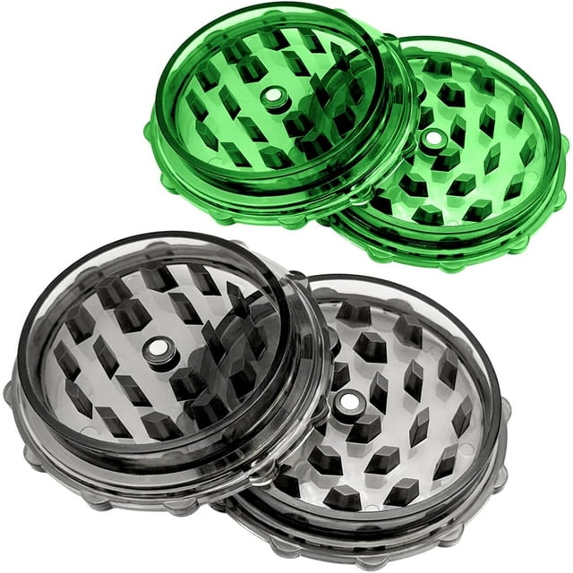 OWLSTEM 2-PACK 3 inch Grinder, 2-Layer Grinder, with Magnetic Lid, Compact & Portable, Suitable for Kitchen Use(Black & Green-Translucent)