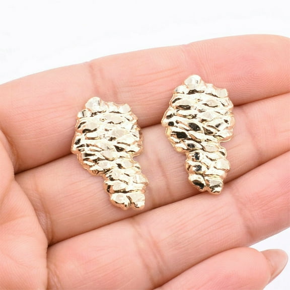 1" Large Textured Nugget Stud Unisex Adult Earrings 10K Yellow Gold, 3.20 Gr – Goldum NYC