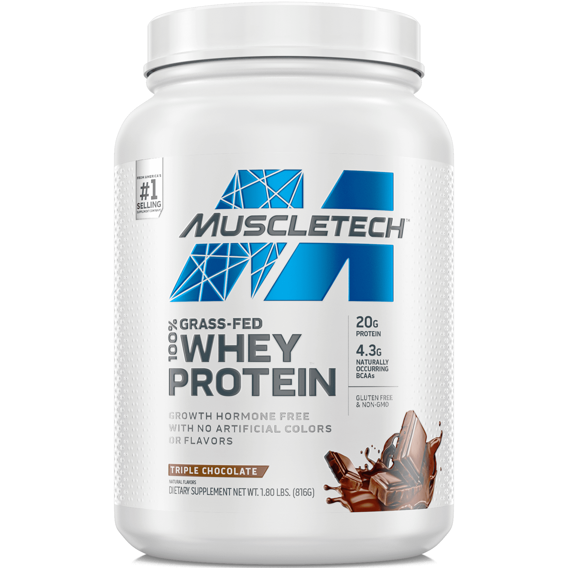MuscleTech Grass Fed Whey Protein Powder, Chocolate, 1.8lbs -