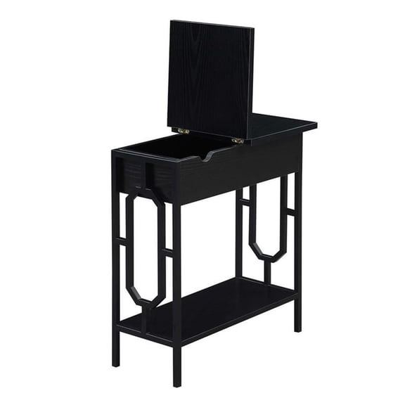 Pemberly Row Flip Top End Table with Charging Station in Black Wood Finish