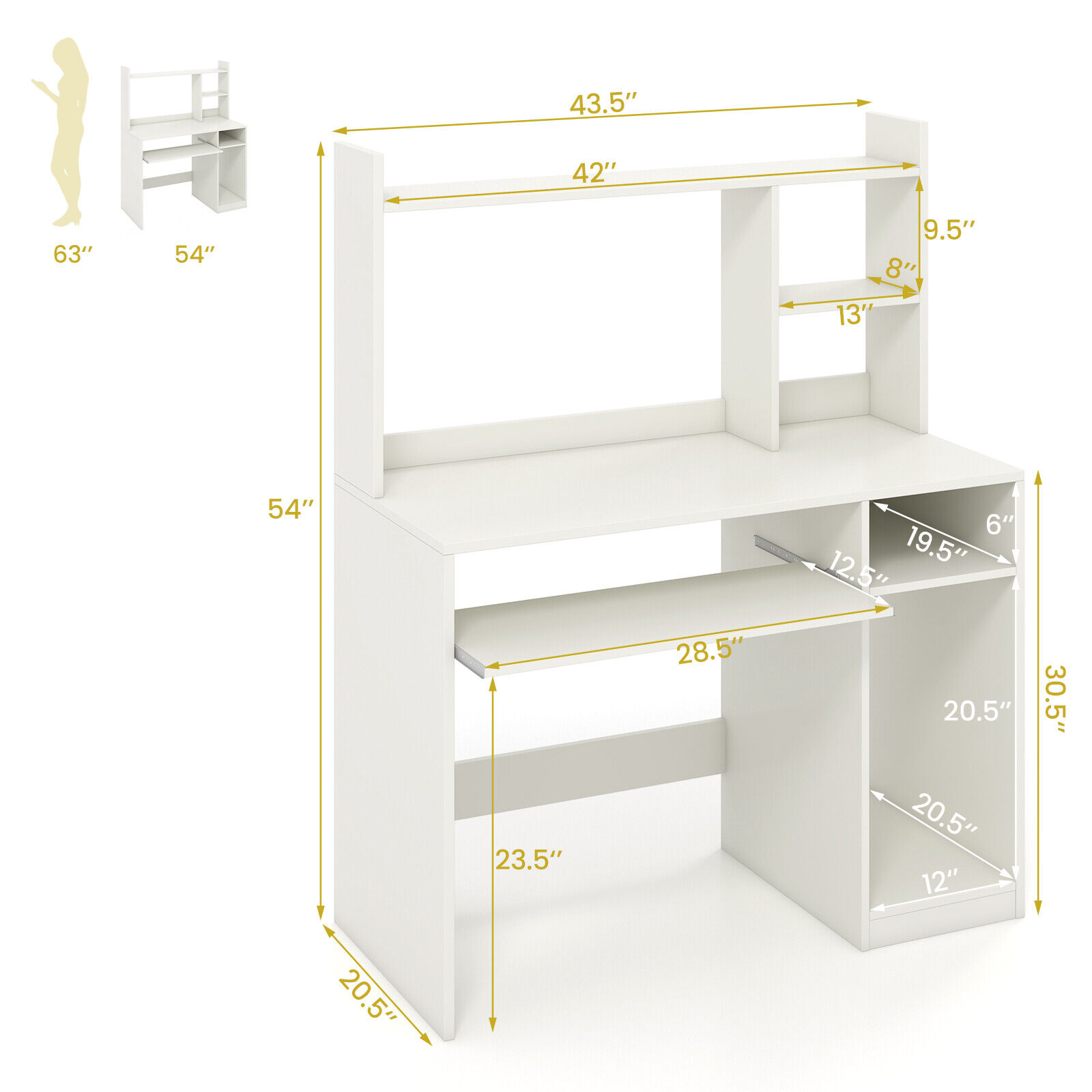 ANBAZAR Home Office Hutch 59 in. Teak Computer PC Laptop Study Table 3- Drawer Writing Desk with Open Storage Shelves WKX88-TK - The Home Depot