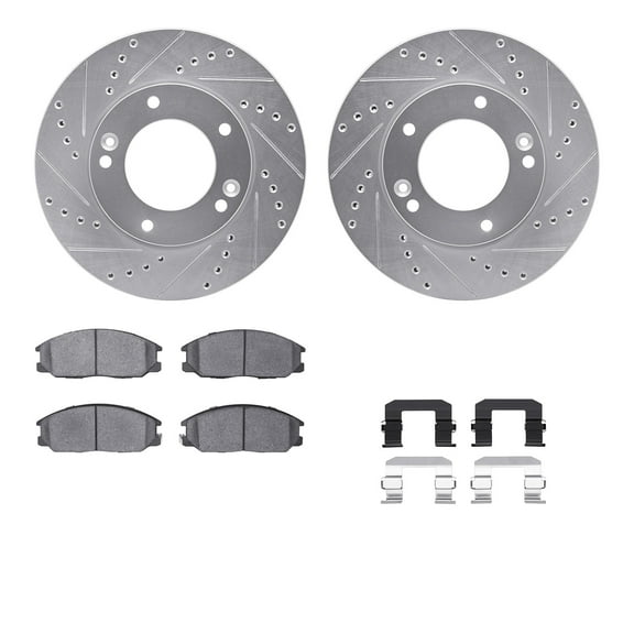 Dynamic Friction Company Front Brake Rotors-Drilled and Slotted-Silver with 5000 Advanced Brake Pads includes Hardware 7512-21011