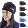 thumbnail image 2 of Scrub Cap Women ECG Heart Embroidery Adjustable Anti Sweat Button Scrub Cap Bouffant Hat, 2 of 7