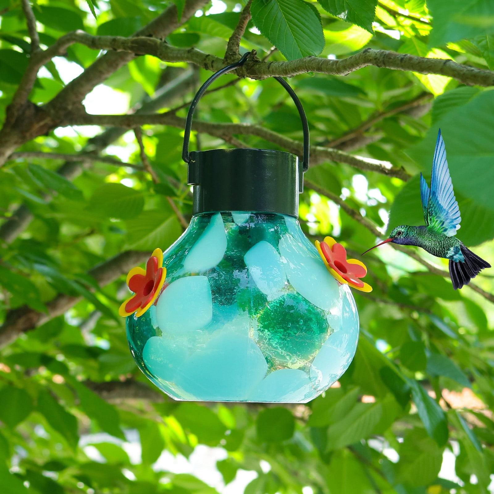 Camnix Solar Lighted Hummingbirds Feeder Automatic Unit Patio Hanging Outdoor Decoration