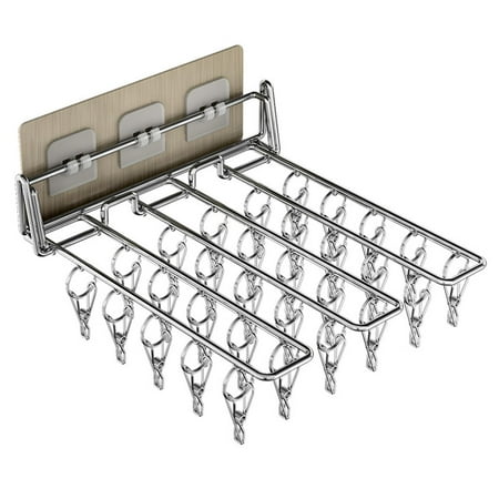 

Laundry Hanger Dryer Rack | Stainless Steel Sock Drying Rack with 10 Clips | 90 Degree Foldable Punch Free Install Hook Clothes Hanger Dryer for Sock Underwear Bra