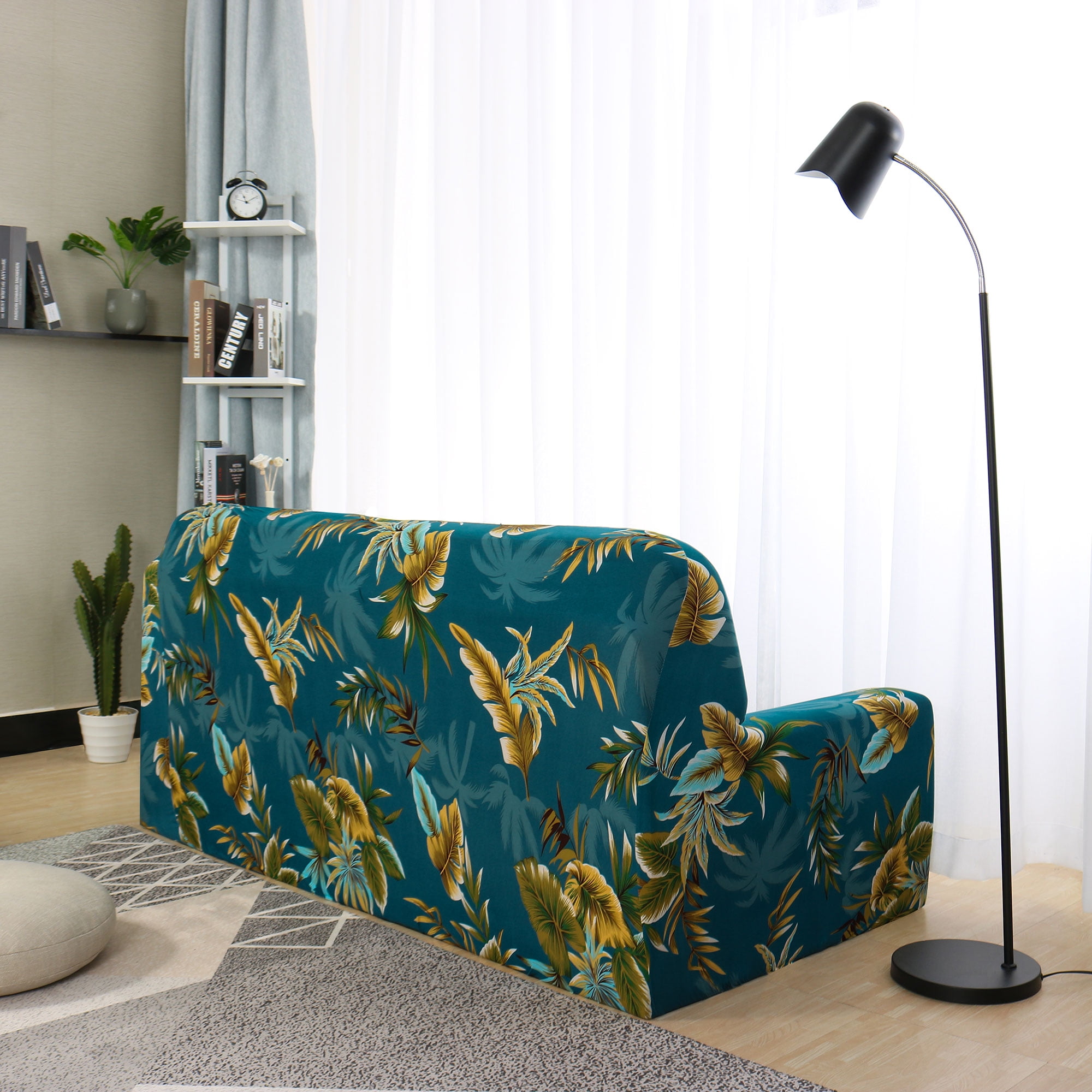 PiccoCasa Stretch Sofa Slipcover Floral Print Washable Couch Cover, X-Large, #H