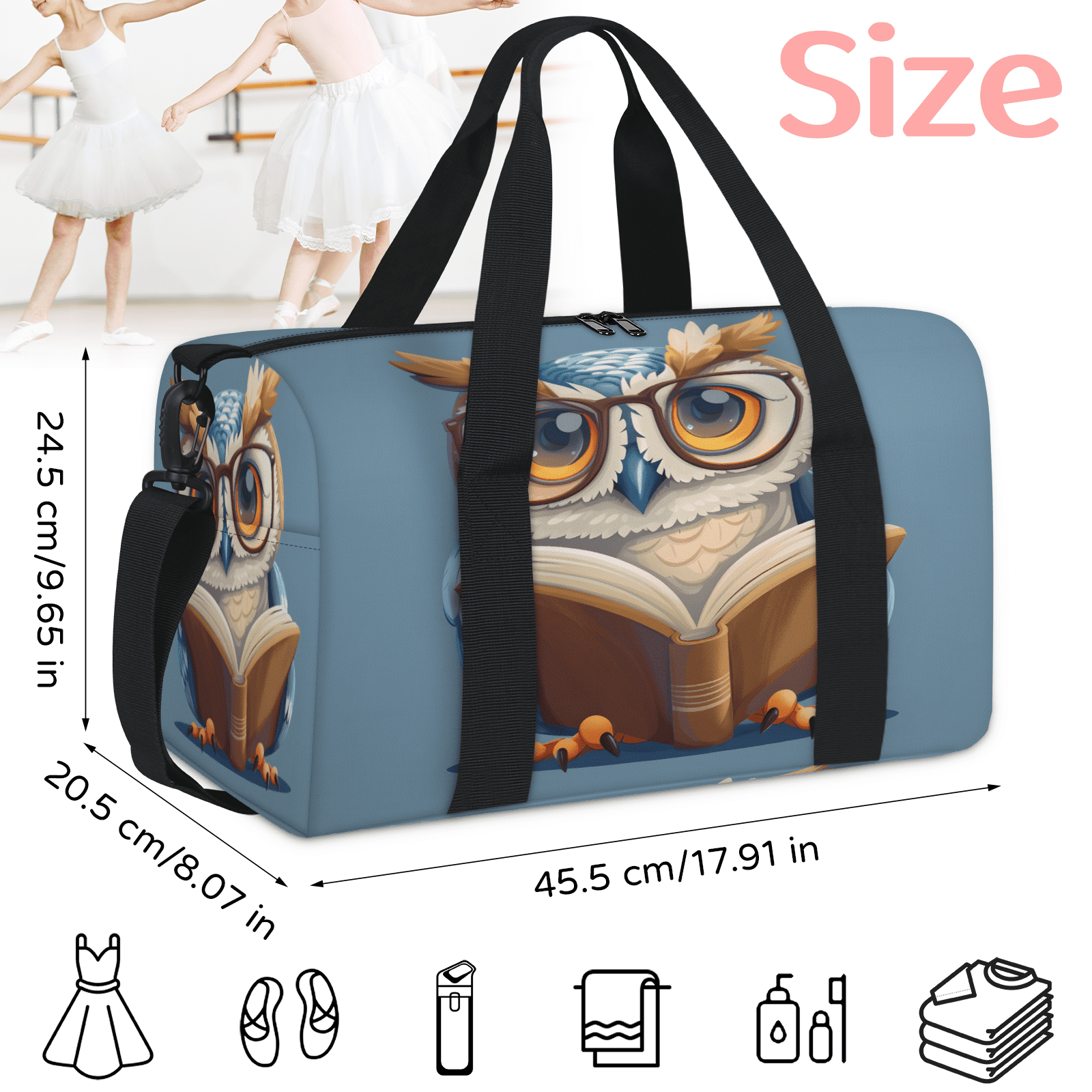 Herdesigns Owl Travel Duffle Bag Sports Yoga Weekender Overnight Carry on Workout Bags Lightweight Waterproof Gym Tote Bag for Women Funny