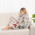 thumbnail image 4 of Beige Christmas Santa and Reindeer Pattern Blanket Hoodies for Kids 6-13YR Oversize Wearable Blanket Hoodies for Boys Girls Teens, 4 of 7