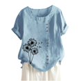 thumbnail image 3 of JUNWELL Hauts pour Femmes Liquidation Mode Été Ample Imprimé Col Rond T-Shirt Manches Courtes Blouse Décontractée, 3 of 3