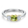 thumbnail image 3 of Gem Stone King 925 Silver and 10K Yellow Gold Green Peridot and White Moissanite Engagement Ring for Women | 1.01 Cttw | Round 5MM | Gemstone August Birthstone | Size 5, 3 of 7