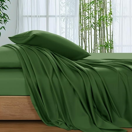 100% Viscose Derived from Bamboo_Sheets King Size, Ultra Breathable & Cooling Bed Sheets for Hot Sleepers, Hotel Luxury Silky Bedding Sheets, 16" Deep Pocket - 4PC (Olive,King)