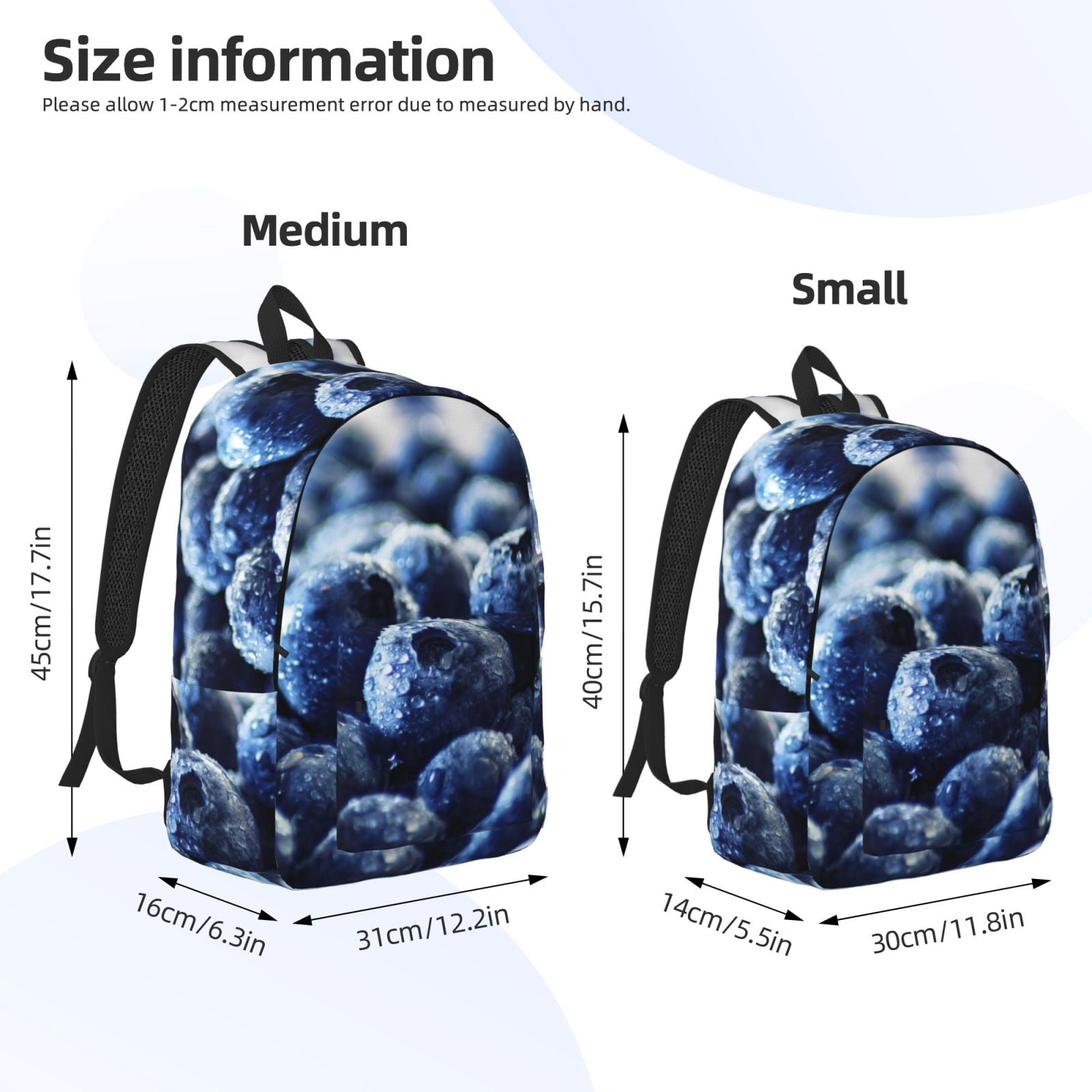 Defioc Blueberry for Canvas Backpack,Travel Rucksack Unisex Knapsack Laptop Backpack for Work & College -Small