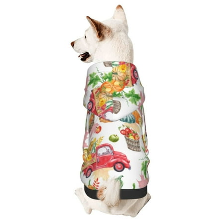 Cauagu Fall harvest truck pumpkin Pattern Winter Pet Hoodie Sweatshirts- Dog Hoodie Sweater with Leash Hole - Cute Dog Hoodie - Pet Clothes Puppy Cat Custume -XX-Large