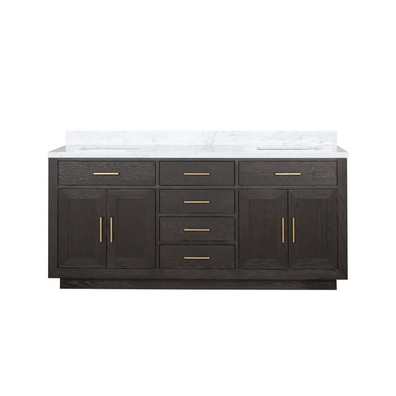 Shelter 72 in W x 22 in D Brown Oak Double Bath Vanity and Carrara Marble Top