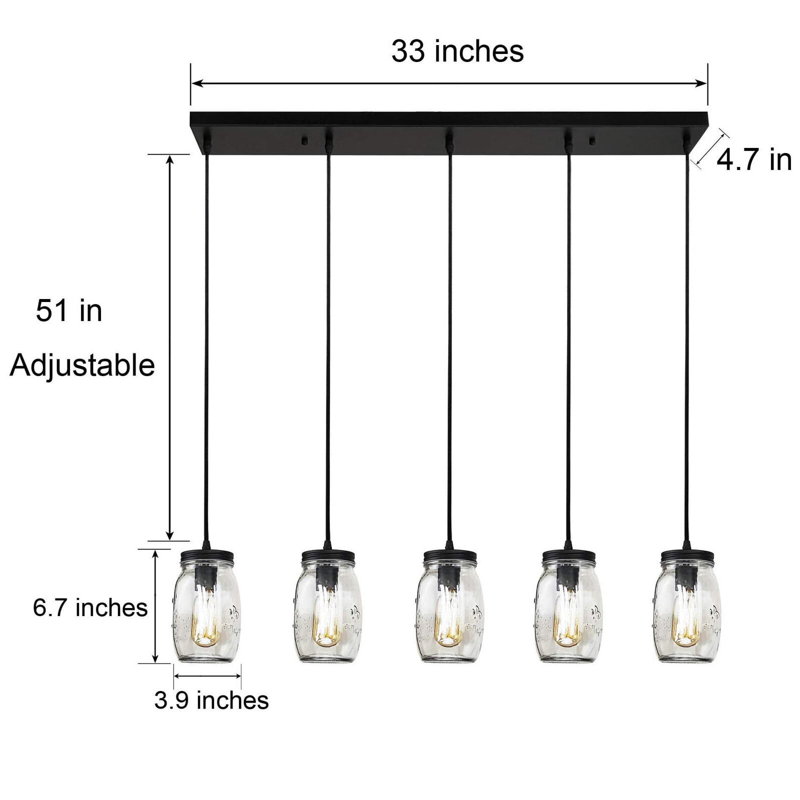 Mason Jar Chandelier Kitchen Island Lighting Metal Glass Pendant Light Fixture