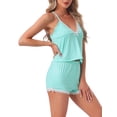 thumbnail image 4 of INSPIRE CHIC Womens Pajamas Set Lace Trim Bow Camisole Soft Tank Top and Shorts Loungewear 2026 Sleepwear 2 Pcs L Green, 4 of 6