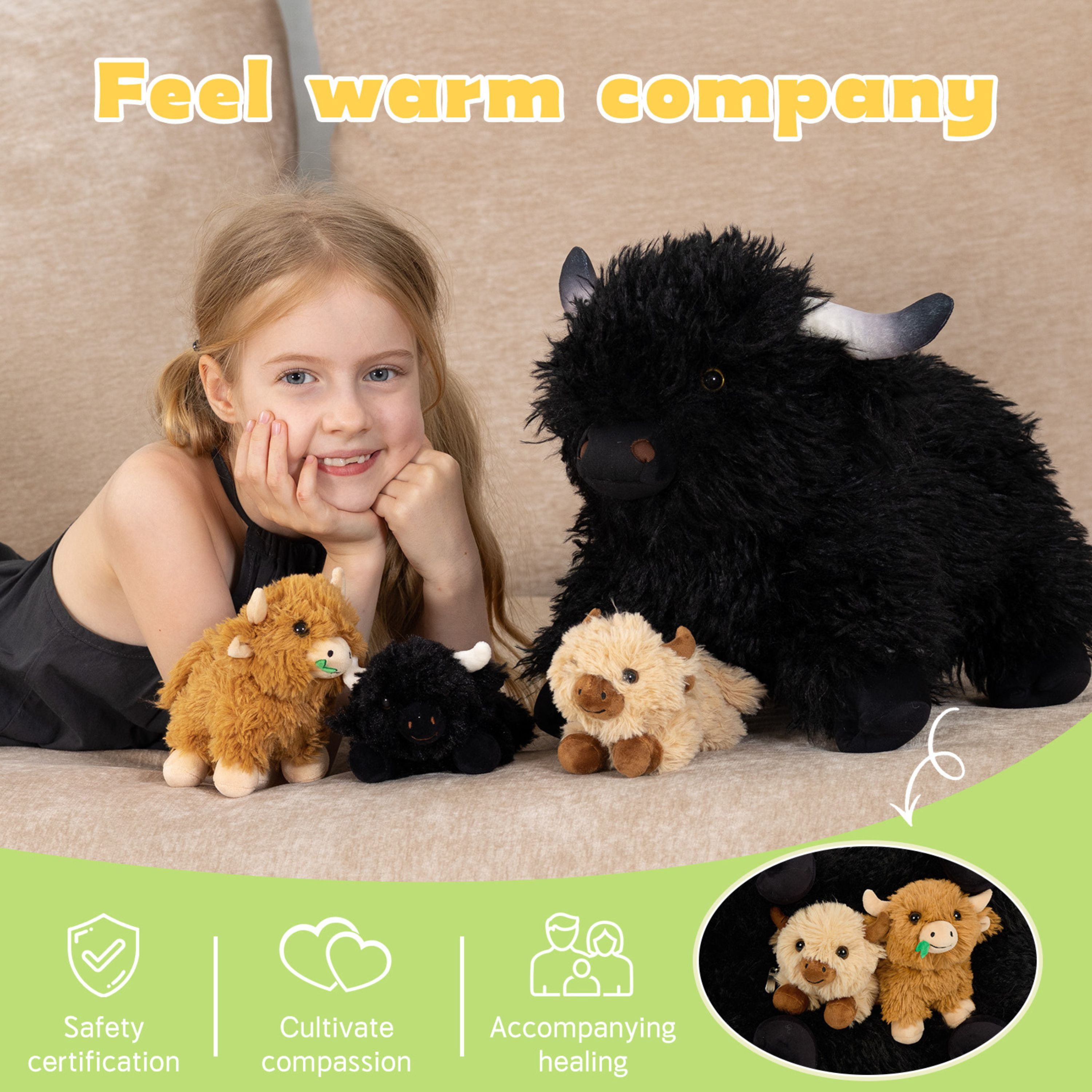 Muiteiur 4Pcs Highland Cow Stuffed Animal 21.6'' Giant Cow Plush with 3 Babies Inside