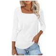 thumbnail image 2 of MIXUE Boho Tops For Women Autumn Winter Solid Color Square Collar Long Sleeve Casual Shirts For Women T Shirts Sportswear,White,XXL, 2 of 5