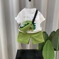 thumbnail image 4 of Mrzhqd Boys Dinosaur Print Outfits Short Sleeved Cute Cartoon T Shirt Solid Color Shorts Satchel Fashion Children Suit, 4 of 9