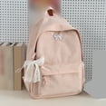 thumbnail image 3 of Solid Color School Backpack, Bow Embroidery Backpack with Pendant, Lightweight Breathable Bookbag for Middle School College, Pink, 3 of 10