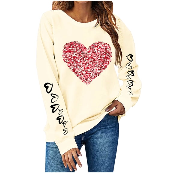PNTUTB Women's Fall Winter Fashion Printing Long Sleeve Round Neck Casual Loose Hoodless Sweatshirts
