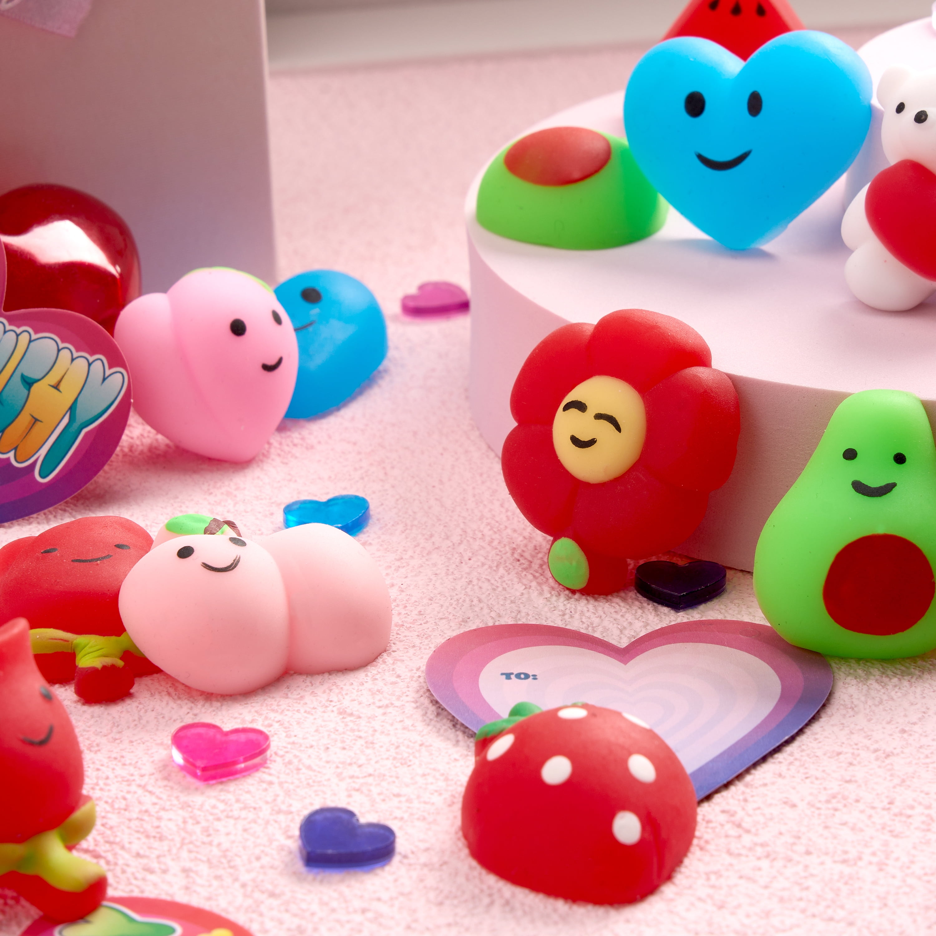 Joyfy 28 Packs Valentines Gifts for Kids, Kawaii Animal Mochi Squishy Toys for Valentines Party Favors, School Classroom Exchange Cards Gifts
