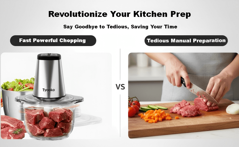 Easy Clean Food Processor Meat Grinder 8-Cup SS Glass Bowls Mixer for Veggie/Pet/Baby Food