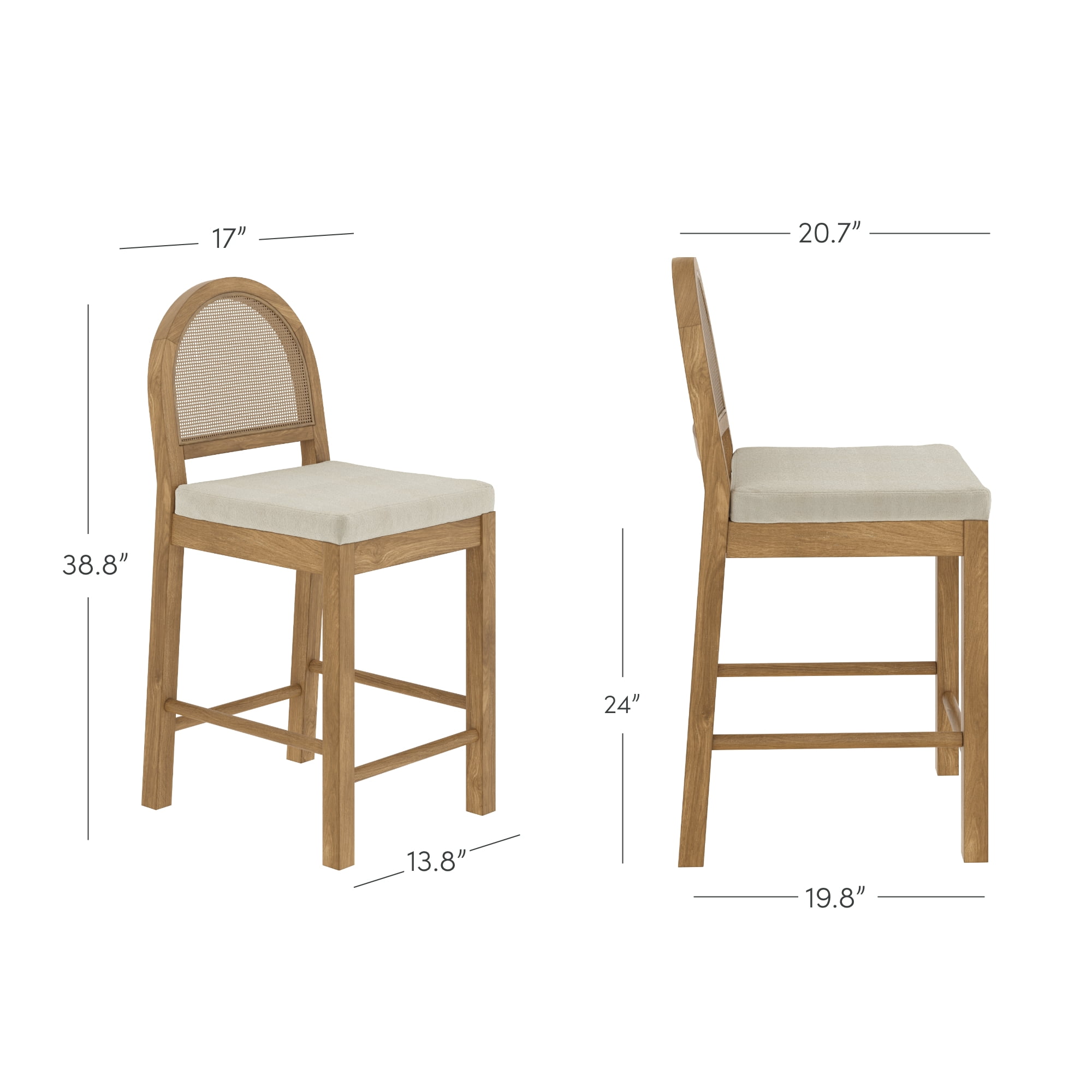 Nathan James Bailey Boucle Upholstered Rattan Bar Stool with Woven Back, Light Brown
