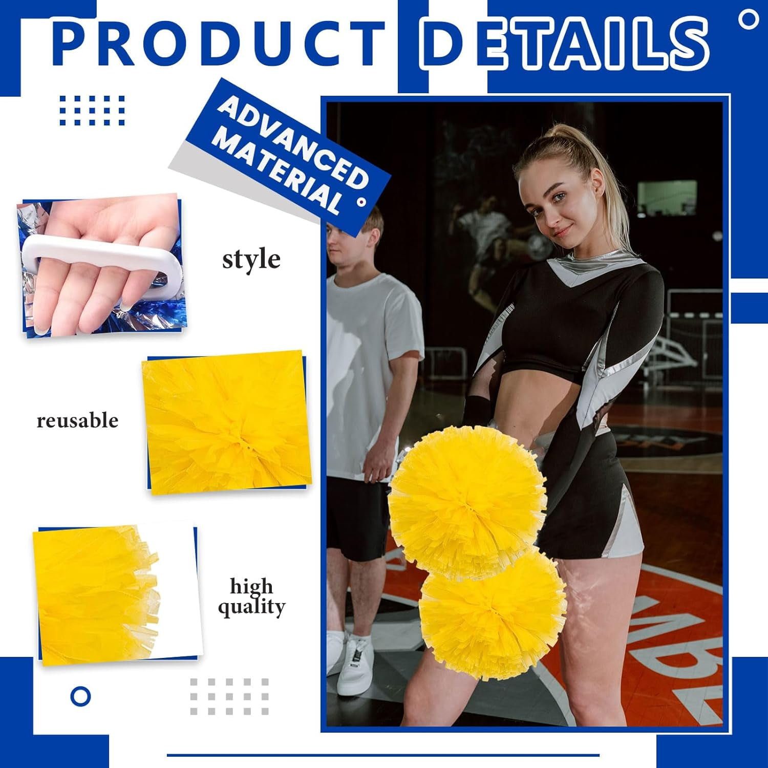 12 PCS pom poms Cheerleading,13.8inch Sports Team Spirits Cheering Squad Dance Training with Handle Rings