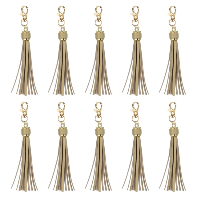 10pcs Borlas de Cuero, Borla de Llaveros de 6" con Gancho Giratorio para Hacer Joyería, Bolsos, Correas para Teléfonos (Dorado Brillante)