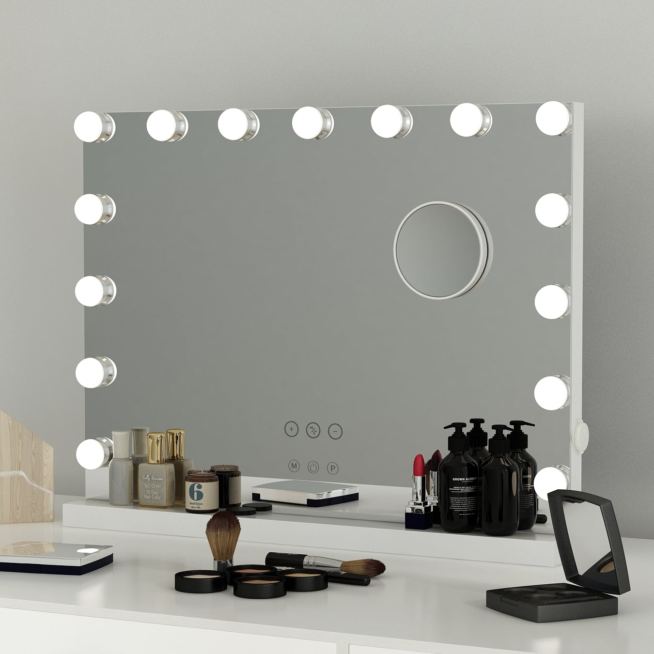 Fenchilin Large Vanity Mirror With Lights And Blutooth Speaker Hollywood Lighted Makeup 15 Dimmable Led Bulbs For Dressing Room Bedroom Tabletop Or Wall Mounted Slim Metal Frame White Com Fenchilin Large Vanity Mirror With, Fenchilin Large Vanity Mirror With Lights Hollywood Lighted Makeup