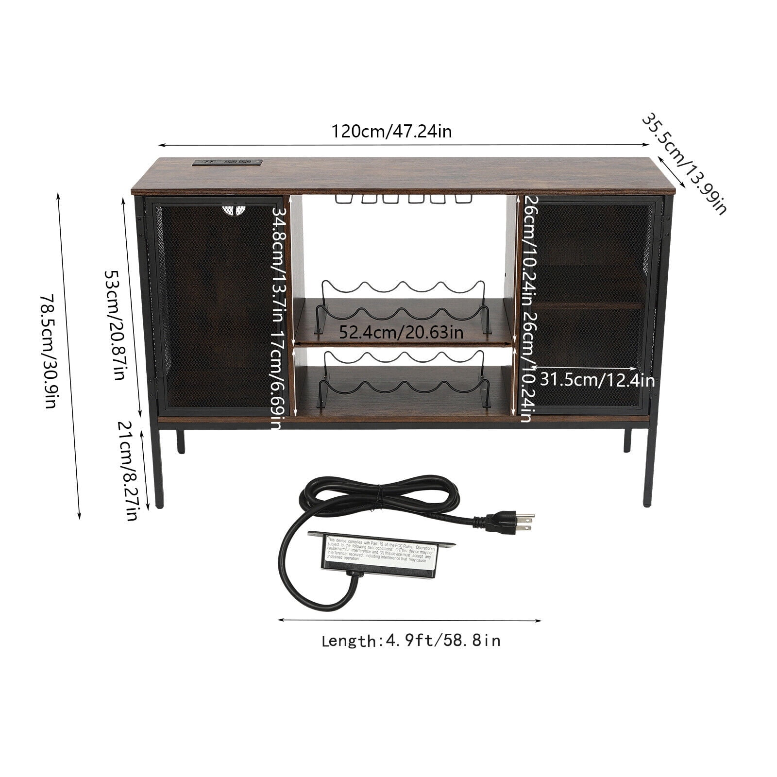 Industrial Wine Bar Cabinet, Coffee Bar Cabinet W/ Wine Rack Glass Holder, Brown Sideboard & Buffet Cabinet Multi-Function Rustic Coffee Bar & Liquor Storage Cabinet