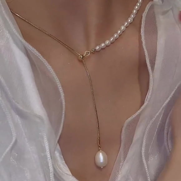 EGNMCR Necklaces & Pendants Dongdamen Pearl Pull Necklace Clavicle Chain Same Net Red Jewelry Temperament Female Pearl Jewelry