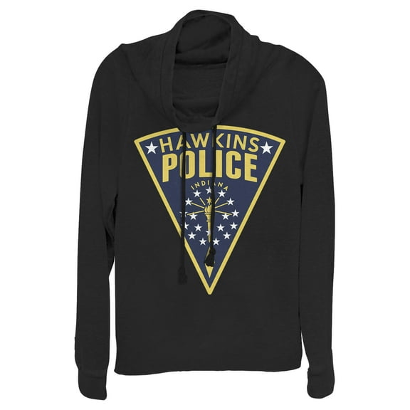 Netflix Junior's Stranger Things Hawkins Police Crest Cowl Neck Sweatshirt Black Large