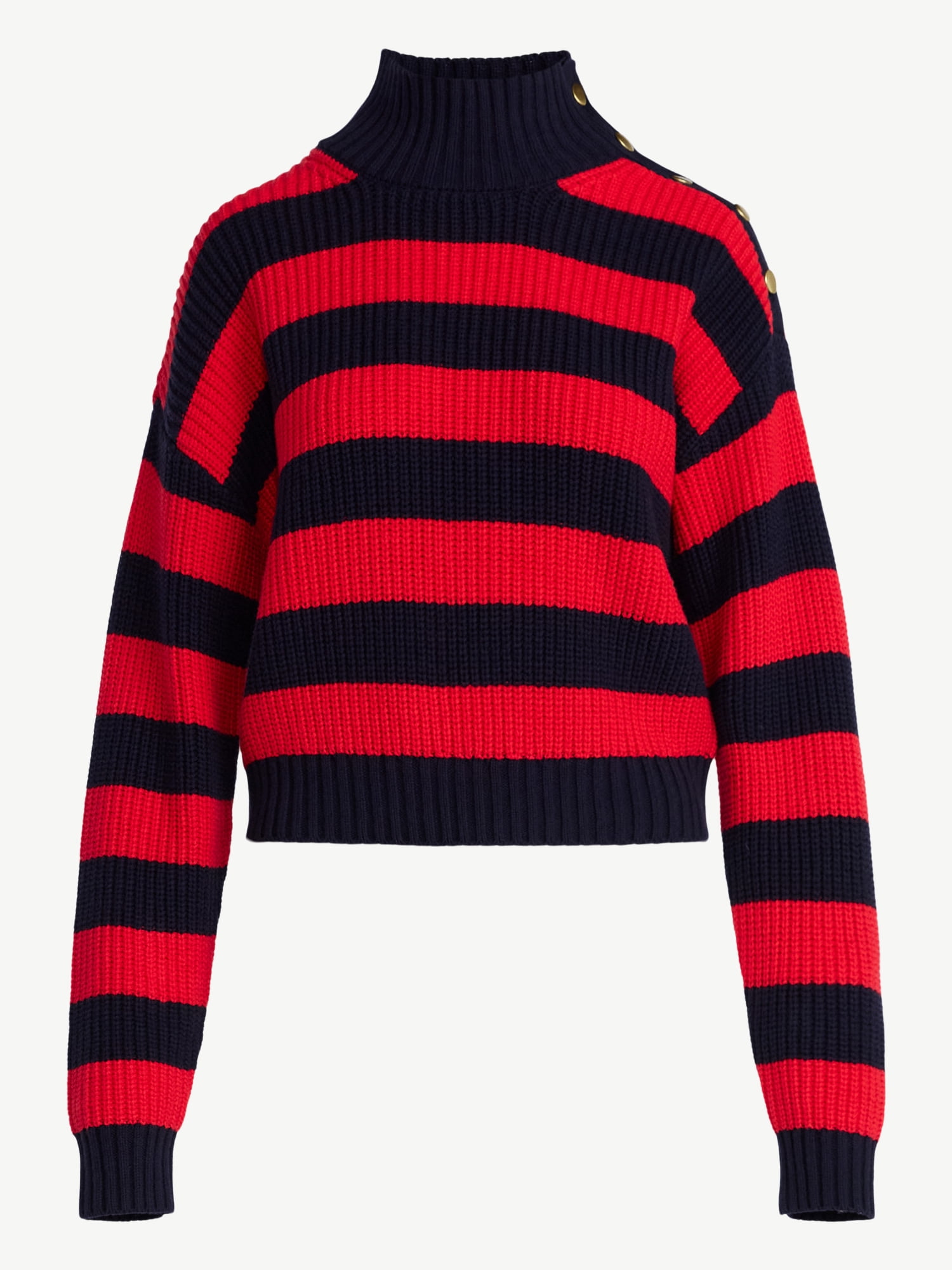 Free Assembly Women's Mock Neck Button Sweater with Long Sleeves, Midweight, Sizes XS-XXL