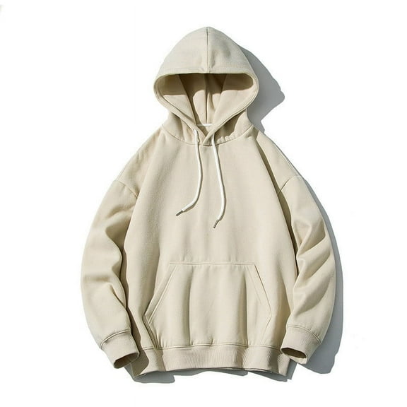 Aobny Solid T-Shirt Sweatshirt Pocket Mens Shirt Long Sleeve Big & Tall Hooded Shirts,Beige,L