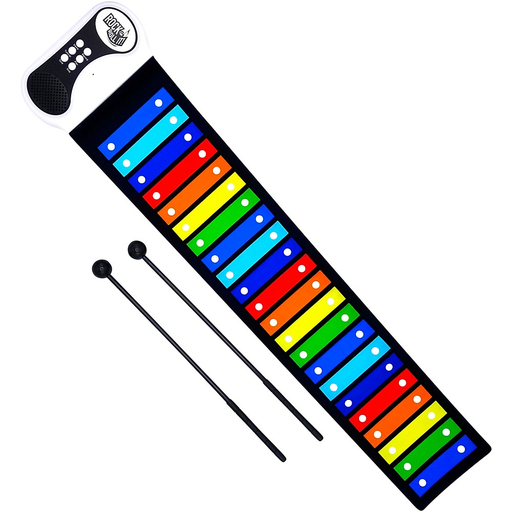 MUKIKIM Rock & Roll It – Rainbow Xylophone. Portable & Flexible Standard Size Electronic Pad with 22 Color Coded Bars & Song Booklet. USB or Battery Powered, Built-in Speaker & Audio Output Support