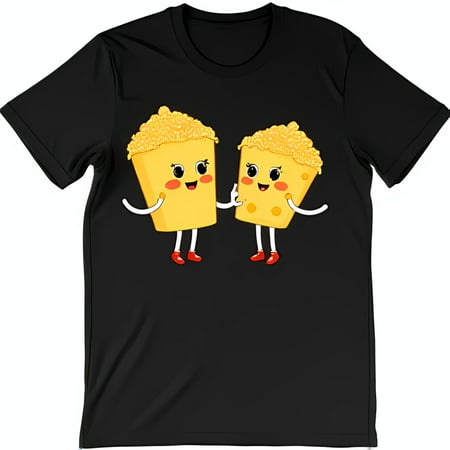 

Adorable Black T-Shirt with Cartoon Popcorn Buckets Holding Hands Graphic