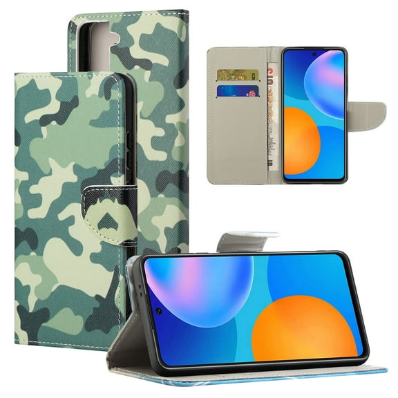 TECH CIRCLE Wallet Case For Samsung Galaxy S21 FE,Shockproof Pattern Magnetic Kickstand Card Holder Leather Flip Case Cover,F