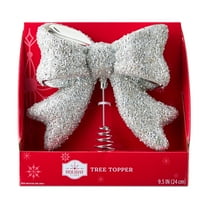 Chunky Sequins and Beads Bow Christmas Tree Topper, Silver, 9.5", by Holiday Time