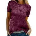 thumbnail image 4 of Diufon Summer Golden Velvet T Shirts for Women Trendy Short Sleeve Round Neck Tunic Solid Color Blouse Tees, 4 of 7
