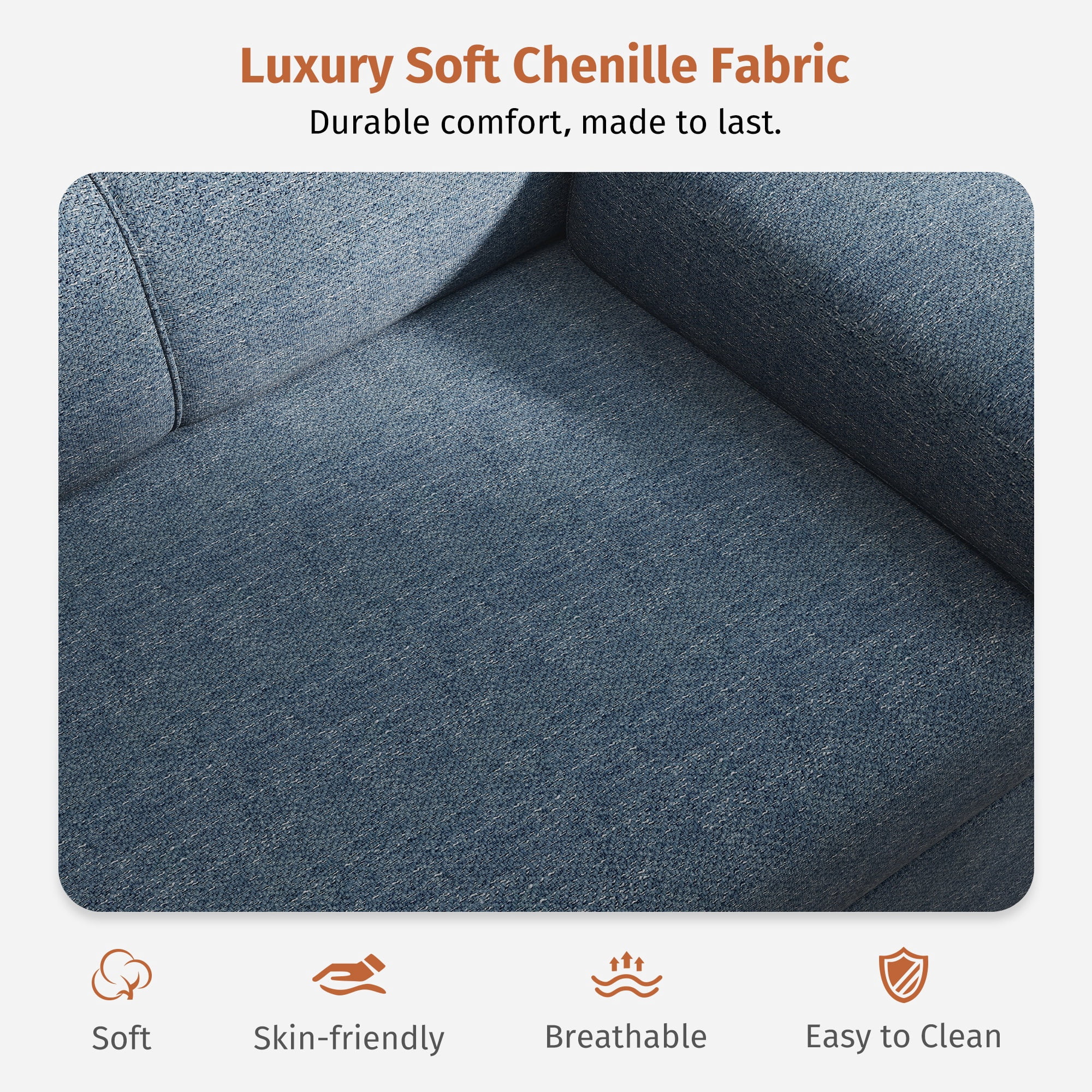 Modular Storage Ottoman for Sectional Sofa Chenille Upholstered Footrest Stool for Living Room Blue