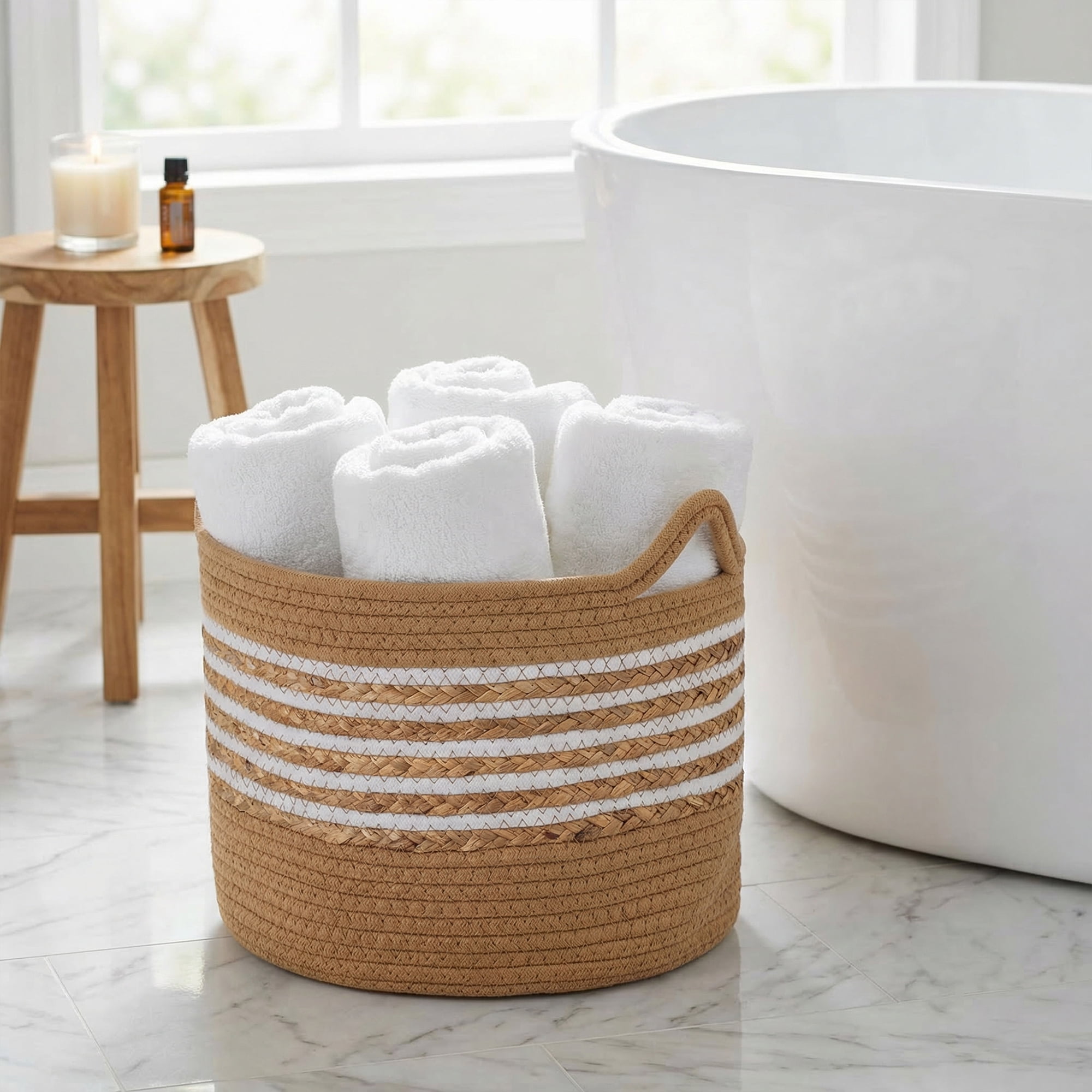 Unique Bargains Multiple Use Woven Storage Bin for Home Light Brown 13.8*13.8*10.6in
