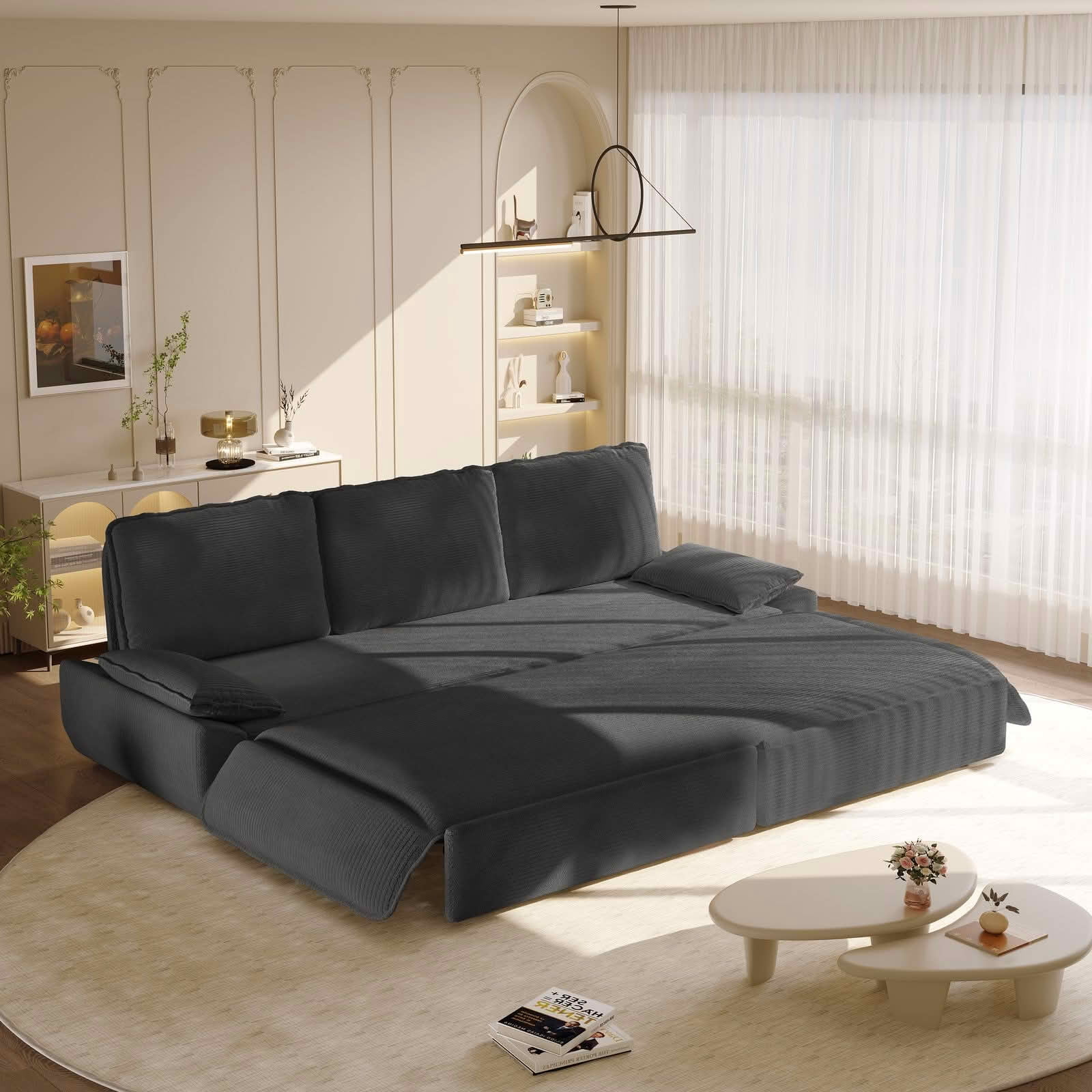 MAYEERTY Modern 73.2‑Inch Queen‑Size Pull‑Out Sleeper Sofa Bed, 3‑in‑1 Multi‑Functional Convertible Velvet Loveseat Couch for Living Rooms and Bedrooms