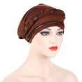thumbnail image 4 of XASZHN Women's Braid Hat Muslim Ruffle Cancer Turban Wrap Cap for Fashion Head Cover with Color Block Design Coffee_003 One Size, 4 of 4