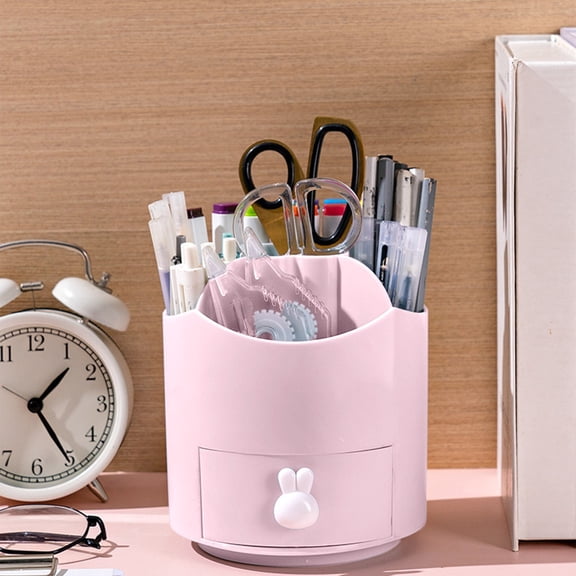 1 Pack Pencil Pen Holder, 360-Degree Rotating Clear Makeup Brush Organizer, Desktop Stationery Organizer Caddy with 5 Removable Slots for Brushes, Crayons, Markers, Colored Pencils